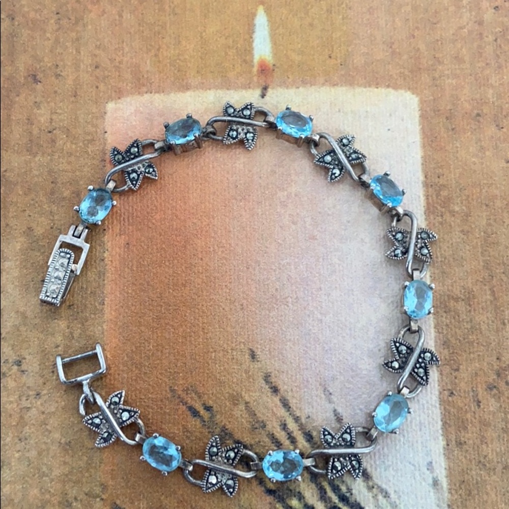 925 Sky Blue Topaz & Marcasite Sterling Bracelet